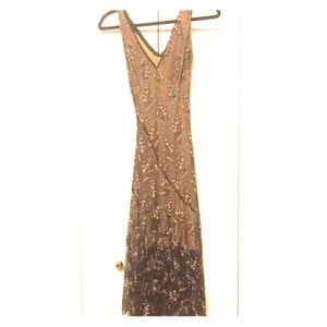 Cocktail dress with tan slip & black lace overlay